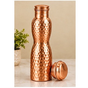 Bouteille d'eau en cuivre pur avec finition martelée, design vintage, portable, pour les voyages - Product Image 1