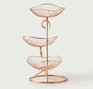 Copper Wire Three Tier Fruit <b>Basket</b> With Geometric Bowls For Kitchen Storage And <b>Display</b> - Product Image 5