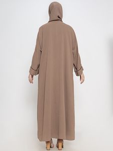 Women's Brown <b>Abaya</b> Floor Length Loose Fit Long Sleeve Embroidered Floral Modest Daily Wear Middle East Style Cotton <b>Dress</b> - Product Image 4