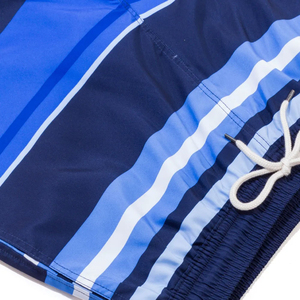 Shorts de bain rayés pour hommes, shorts de plage bleus, séchage rapide, taille élastique avec cordon de serrage, shorts de plage d'été, logo personnalisé OEM - Product Image 4