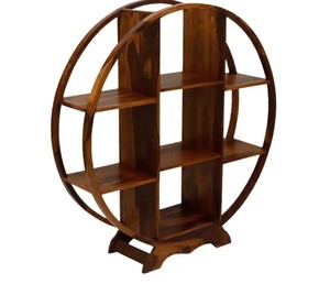 Solid Wood Round Display Shelf Hand Carved Circular <b>Bookcase</b> Multi-Tier Storage Rack for Living Room | Pindel Handicraft - Product Image 3