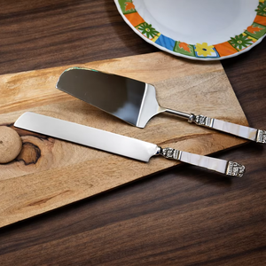 Ensemble couteau et spatule à gâteau en acier inoxydable, ensemble de couteaux à gâteau de mariage, ensemble de service pour desserts, ensemble pour planche à charcuterie - Product Image 1