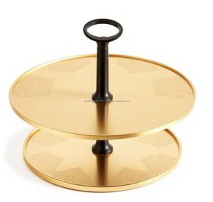 Elegante Juego de Soportes para Pastel de Metal Dorado de Dos Niveles, Exhibición Redonda para Postres, Bodas y Fiestas - Product Image 4