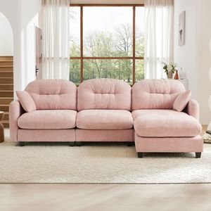 Divano Componibile a L in Tessuto Chenille Premium, Design Ergonomico, Facile Installazione, con Pouf Trapuntato e Plissettato per Soggiorno - Product Image 3