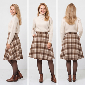 Jupes en flanelle pour femmes, longueur genou, en mélange de laine à carreaux, coupe décontractée, jupes décontractées pour l'hiver, jupes longues, jupes à carreaux longueur genou - Product Image 5