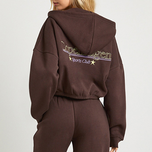 Survêtement personnalisé pour femme avec fermeture éclair, DTF OEM, ensemble décontracté deux pièces en polyester et coton, veste et pantalon, vêtements streetwear - Product Image 4
