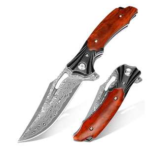 Cuchillo Plegable de Acero de Damasco con Mango de Madera, Hoja de Punta Caída, Perilla de Pulgar, Cuchillo de Caza, Cuchillo de Bolsillo EDC, Grado Industrial OEM para Camping - Product Image 4