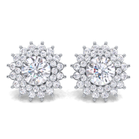 Boucles d'oreilles minimalistes à double halo en diamant cultivé certifié IGI, plaqué rhodium, or jaune/blanc/rose 14 carats