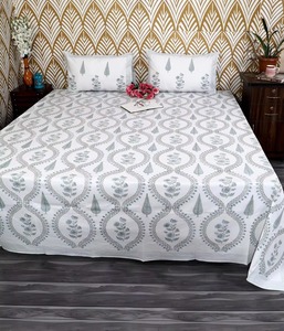 Drap de lit en coton indien à motifs floraux, imprimé à la main, style bohème de Jaipur, drap plat fait main, taille King, décoration intérieure - Product Image 6