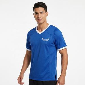 Blue V-Neck Jersey With Logo Embroidery Breathable <b>Mesh</b> <b>Short</b> Sleeve Unisex Adult Sports Apparel - Product Image 6