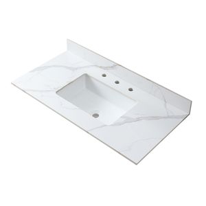 Mobile da Bagno Montary 43x22 Pollici con Top in Pietra Sinterizzata Carrara Gold e 3 Fori per Rubinetti per Armadietti - Product Image 1