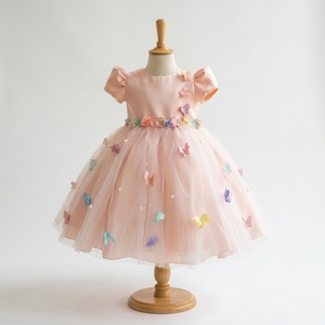 Robe de Princesse de Luxe Fantaisie pour Filles, Rose Poudré, avec Papillons 3D, en Tulle, pour Fille d'Honneur, Anniversaire, Broderie Boutique, Élégante pour Enfants - Product Image 1