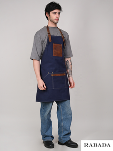High Quality Custom Unisex Comfortable <b>Leather</b> Strap Washed Cotton Canvas <b>Tool</b> <b>Work</b> Kitchen Cooking Baking Chef Aprons - Product Image 3