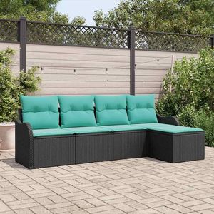 Juego de Sofás de Jardín de Mimbre Sintético Negro de 5 Piezas con Almacenamiento, Colección de Muebles Elegantes para Exteriores - Product Image 1