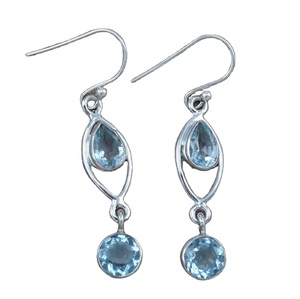 Vente en gros de boucles d'oreilles en argent sterling 925 avec topaze bleue Design populaire cadeau de mariage/fête avec perle de diamant - Product Image 1