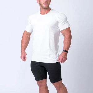 T-shirt blanc à manches courtes pour homme, col rond, coupe ajustée, couleur unie, décontracté, tricoté, 100% coton jersey, respirant - Product Image 3