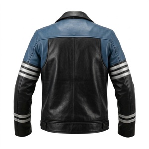 Chaqueta de Motociclista de Cuero Personalizada para Hombre, con Bloques de Color, Mangas con Rayas, Cremallera Lateral, Transpirable - Product Image 3