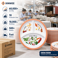 Assiette en céramique à 3 compartiments avec design de contrôle des portions, assiette en céramique personnalisée pour la maison, la restauration, la vente en gros de vaisselle