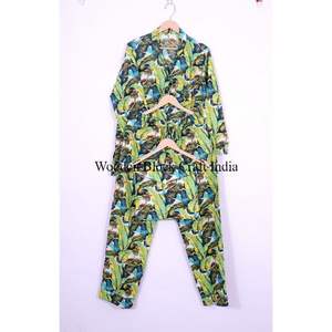 Conjunto de Pijama de Algodón con Diseño Floral Moderno, Estampado a Mano, Ropa de Dormir Ligera para Mujer, Conjunto para Estar en Casa en Verano - Product Image 5