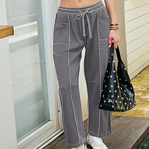 Women Plain Cargo Pants Wide Leg Sweatpants High Waist <b>Drawstring</b> Casual Loose Fit Streetwear - Product Image 2