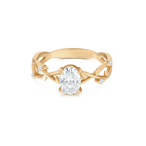 Bague de mariage minimaliste en or massif 14K 18K avec diamant de laboratoire ovale ou rond, bague de fiançailles motif vigne ou brindille - Product Image 1