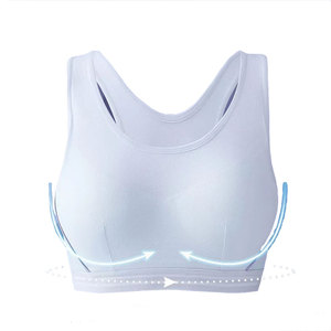Soutien-gorge de sport bleu marine pour femme, design dos croisé, ourlet rayé, maintien moyen, pour yoga et activités sportives, couleur unie - Product Image 3