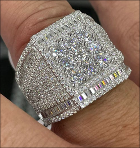 Geometric Cocktail <b>Ring</b> Women's Rhodium Plated Stainless Steel Cubic Zirconia Pave Setting Engagement Wedding Glam Style - Product Image 2