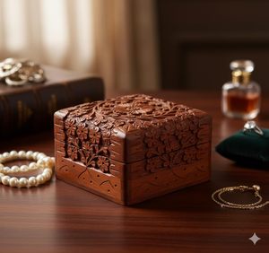 Boîte à bijoux artisanale en bois unique pour femmes, organisateur carré avec décor éléphant pour bagues et boucles d'oreilles - Product Image 2