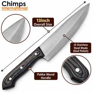 Couteau de chef Santoku en acier inoxydable J2, finition brossée, manche en bois Pakka |   Style japonais, ambidextre, respectueux de l'environnement |   Cuisine - Product Image 2