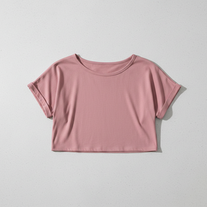 Women's Vintage Eco-Friendly Pink Crop <b>Top</b> <b>Cap</b> <b>Sleeve</b> Crew Neck Slim Fit Solid Color Knitted Breathable Casual Spring Summer - Product Image 4