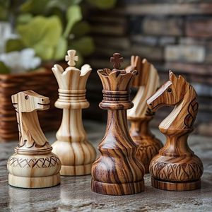 Handmade Eco-friendly Wooden Resin <b>Chess</b> Pieces Traditional Abstract Geometric Design Cultural <b>Theme</b> Customizable Sculptures - Product Image 1