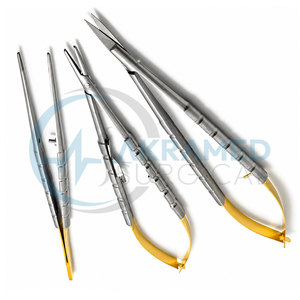 Juego de 3 Piezas de Micro Tijeras Castroviejo, Portaagujas y Pinzas, Acero Inoxidable TC, Quirúrgico Oftálmico, Certificado CE ISO - Product Image 2