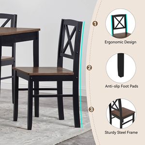 Set da Pranzo in Legno Massello Sostenibile per Casa e Ristorante, Ecologico con Dettagli in Metallo Nero, Colore Marrone Scuro - Product Image 5