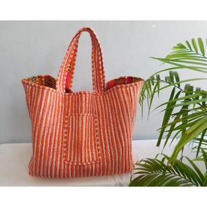 <b>Boho</b> Cotton Striped Quilted Tote <b>Bag</b> Handmade Open Closure Reusable Women Beach Summer Autumn Winter Spring Travel Lavinas - Product Image 4