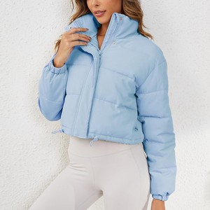 <b>Women's</b> <b>Cropped</b> <b>Puffer</b> <b>Jacket</b> Solid Color Stand Collar Zipper Closure Full Sleeve Winter Warm Outerwear Wholesale <b>Puffer</b> <b>Jacket</b> - Product Image 5
