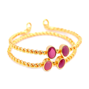 18K Gold Plated Oval <b>Ruby</b> Stone Studded Bangles Bezel Set Jade Copper <b>Bracelets</b> - Product Image 1