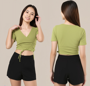 Chemisiers décontractés d'été pour femmes, style élégant, coupe classique, motif uni simple, sans col, manches courtes, séchage rapide - Product Image 4