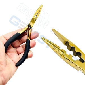 GEMSTONE ENTERPRISES Pince à sertir professionnelle pour extensions capillaires, 6,5 pouces, à bec long doré, 3 trous, à bouche plate, pour micro-anneaux et nano-anneaux - Product Image 3