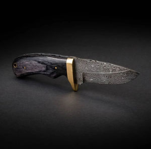 Cuchillo de caza de acero de Damasco con mango de madera, hoja de punta caída, filo recto, funda de cuero, cuchillos artesanales para exteriores - Product Image 3