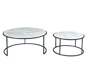 Ensemble de 2 tables basses rondes en bois modernes en marbre Cadre en métal noir Tables d'appoint extensibles pour salon - Product Image 3