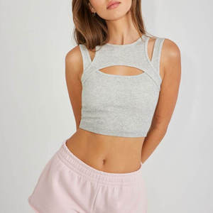 Top Corto Ecológico para Mujer, Poliéster/Algodón, Tejido Acanalado, Sin Mangas, Transpirable, de Secado Rápido, Elástico en Cuatro Direcciones, para Fitness - Product Image 3