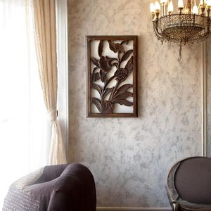 Panel de Pared de Madera Floral Hecho a Mano con Marco, Diseño de Flores Talladas, Arte Decorativo para Sala de Estar, Dormitorio, Oficina en Casa - Product Image 3