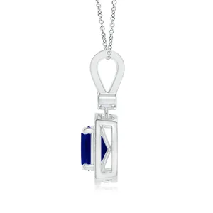 14k Gold Igi Certified Claw Sett <b>Cushion</b> Cut Blue Sapphire Pendant With Diamond Halo Set Wholesale Bulk Supplier Of Fine Jewelry - Product Image 4