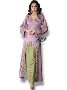 Ensemble 2 pièces de luxe AWAIS HOUSE pour femmes musulmanes, kaftan simple et sobre en velours perlé, coupe trapèze longue jusqu'au sol, vente en gros - Product Image 4