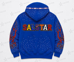 Sudadera con capucha y cremallera para hombre, personalizada, azul, con gráfico de diamantes de imitación, estilo urbano, premium, bordada, moda hip hop - Product Image 4