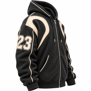 Sweat-shirt à capuche personnalisé brodé unisexe noir avec impression de lettres dorées, logo au dos, manches classiques, coupe ample, en molleton bouclette avec poche - Product Image 3