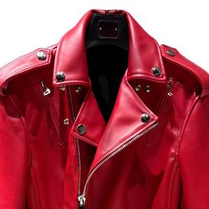Ventes flash RTS : vestes pour femmes avec logo personnalisé, fermeture éclair rouge, style vintage, pour l'hiver, manteaux en cuir élégants, bombers authentiques, streetwear. - Product Image 5