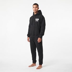Ensemble de survêtement streetwear pour hommes en coton épais, comprenant un sweat à capuche oversize et un pantalon de jogging, couleur noir uni, vente en gros - Product Image 3