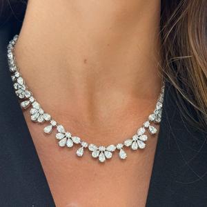 Pear Cut Lab Grown Diamond Cluster <b>Statement</b> <b>Necklace</b> CVD HPHT Solid 18K White Gold Bridal Fine Jewelry Collar <b>Necklace</b> Women - Product Image 1