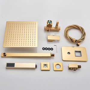 Set Doccia a Incasso in Ottone Spazzolato Oro Lusso, <span class=keywords><strong>Miscelatore</strong></span> Doccia a 2/3 Vie Caldo/Freddo con Effetto Pioggia per Hotel, Ingrosso e OEM - Product Image 2